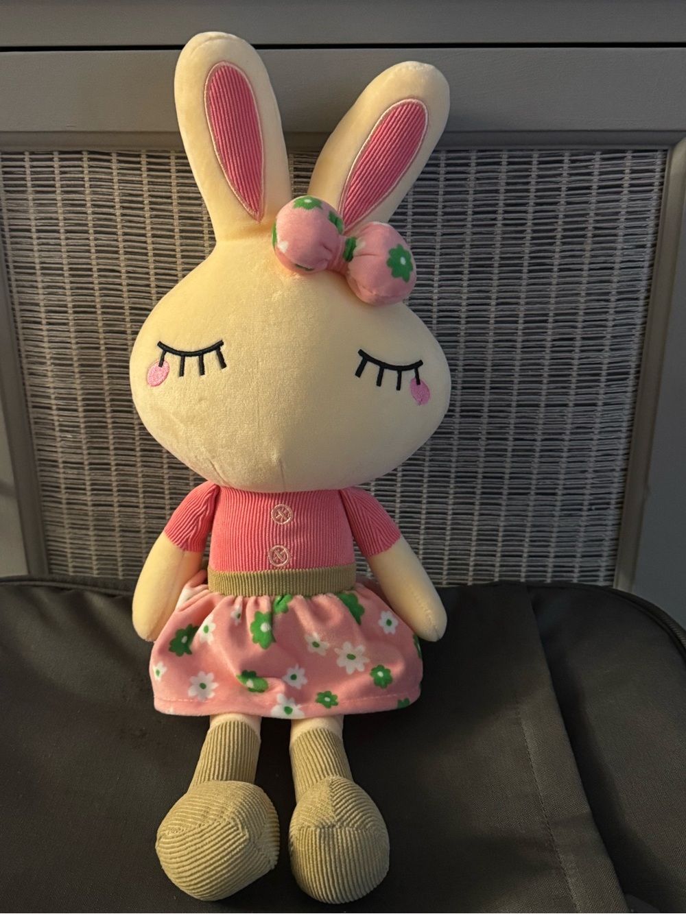 Plush Bunny Doll in Cream & Pink Floral Dress